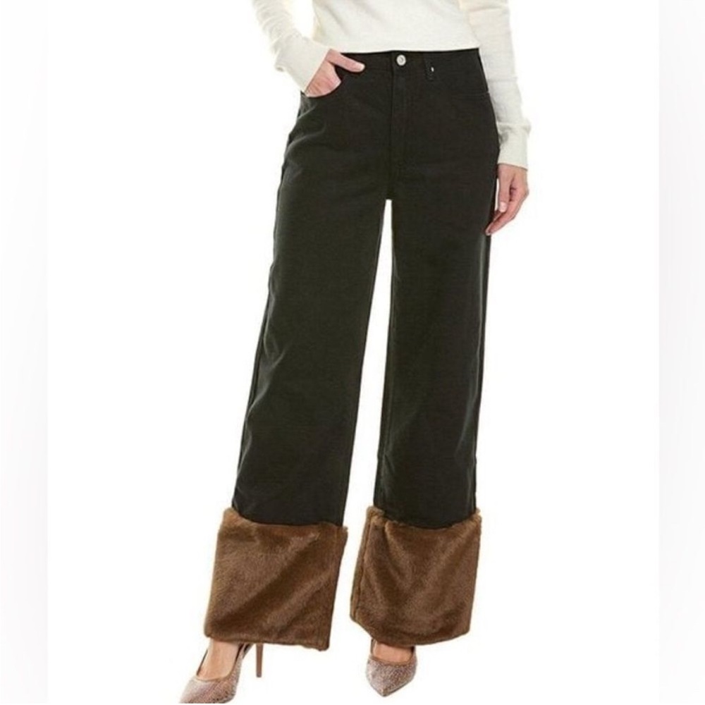 WeWoreWhat Black Denim Pants, Faux Fur Straight Leg, Size 25, NWT.